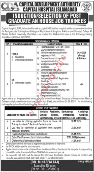 Capital Hospital Islamabad job