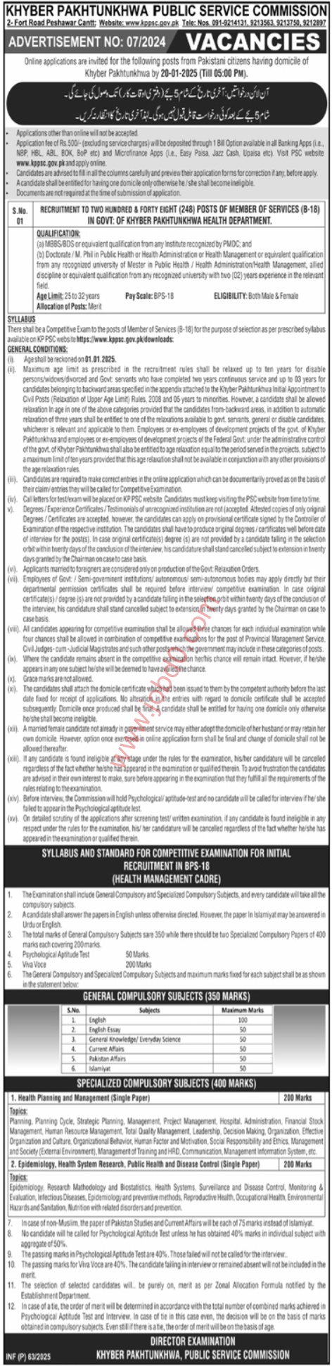 Khyber Pakhtunkhwa Public Service Commission KPPSC jobs