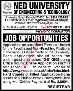 NED University Of Engineering And Technology Jobs