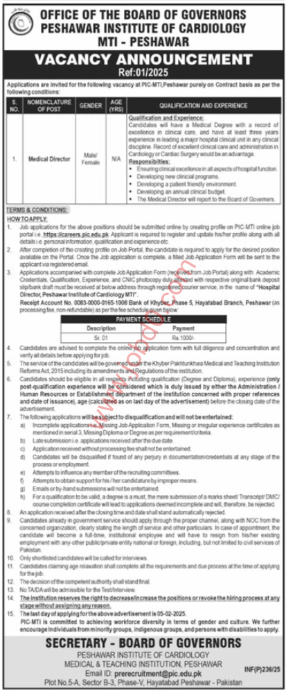 Peshawar Institute of Cardiology PIC Jobs
