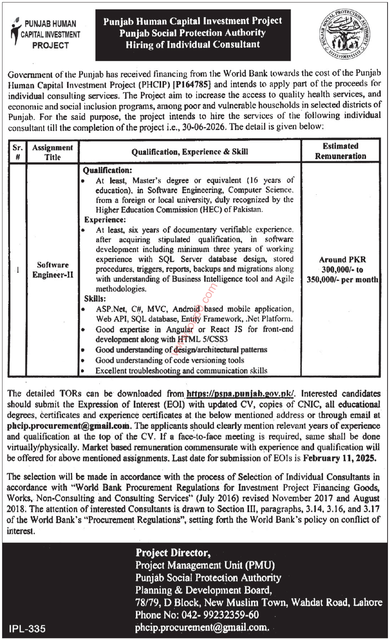 Punjab Human Capital Investment Project Jobs