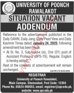 The University of Poonch Rawalakot Jobs